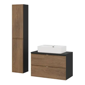 Set mobilier baie, masca cu lavoar si dulap inalt, 80 cm Trust, Talia Casella Black, Comad, MDF/PAL laminat, stejar casella/negru mat e6a9 imagine
