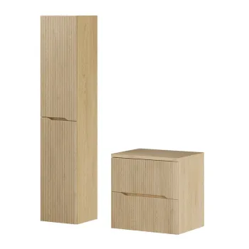 Set mobilier baie Nordic Cremona 60 cm, dulap inalt si masca lavoar, Comad, MDF/PAL, stejar 978b imagine
