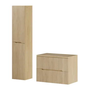 Set mobilier baie Nordic Cremona 80 cm, dulap inalt si masca lavoar, Comad, MDF/PAL, stejar 9e7b imagine
