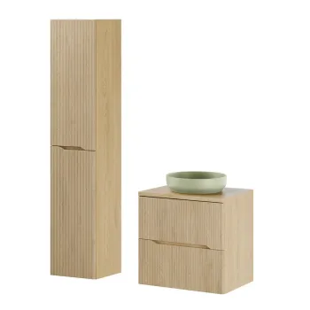 Set mobilier baie Nordic Cremona River 60 cm, dulap inalt si masca cu lavoar, Comad, MDF/PAL, stejar a93a imagine