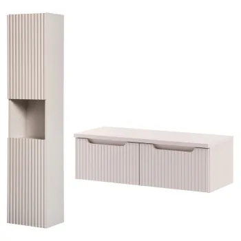 Set mobilier baie Nova Cashmere 100 cm HC, dulap inalt si masca dubla lavoar, Comad, MDF/PAL, casmir 1439 imagine