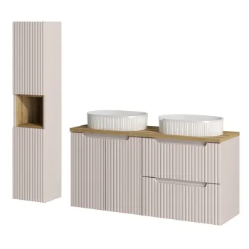 Set mobilier baie Nova Cashmere 120 cm, dulap inalt si masca dubla cu lavoar, Comad, MDF/PAL, casmir 7a12 imagine