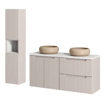 Set mobilier baie Nova Cashmere 120 cm, dulap inalt si masca dubla cu lavoar, Comad, MDF/PAL, casmir/alb 7a52 imagine