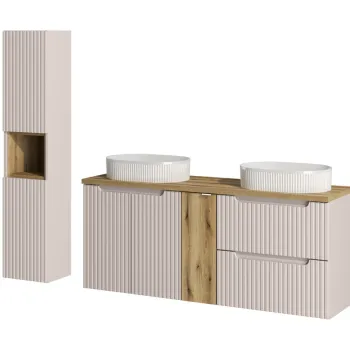 Set mobilier baie Nova Cashmere 140 cm, dulap inalt si masca dubla cu lavoar, Comad, MDF/PAL, casmir 8fde imagine