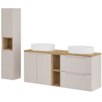 Set mobilier baie Nova Cashmere Beyond 140 cm, dulap inalt si masca dubla cu lavoar, Comad, MDF/PAL, casmir 2444 imagine