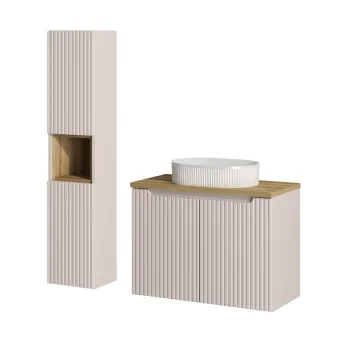 Set mobilier baie Nova Cashmere Beyond 80 cm, dulap inalt si masca cu lavoar, Comad, MDF/PAL, casmir 0ac5 imagine
