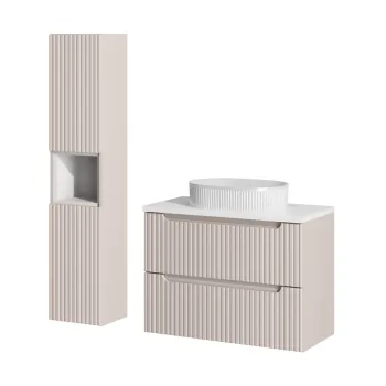 Set mobilier baie Nova Cashmere Beyond 80 cm, dulap inalt si masca cu lavoar, Comad, MDF/PAL, casmir/alb 1cb1 imagine