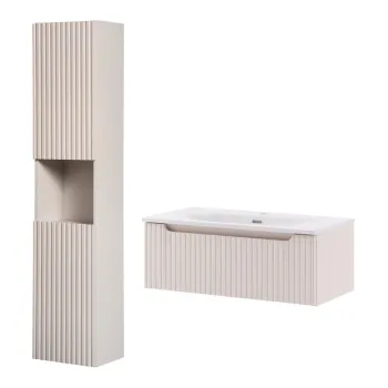 Set mobilier baie Nova Cashmere Sky 80 cm, dulap inalt si masca cu lavoar, Comad, MDF/PAL, casmir 580f imagine