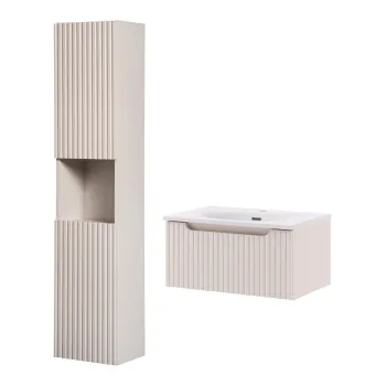 Set mobilier baie Nova Cashmere Sky HC 60 cm, dulap inalt si masca cu lavoar, Comad, MDF/PAL, casmir de17 imagine
