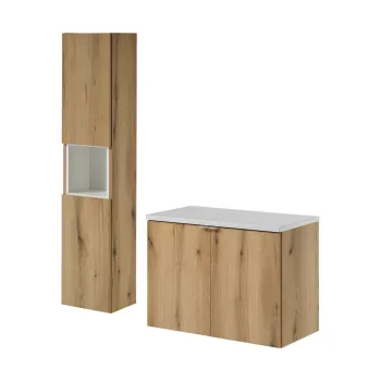 Set mobilier baie Nova Coast Evoke 80 cm D, dulap inalt si masca lavoar, Comad, MDF/PAL, stejar/alb c26b imagine