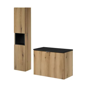 Set mobilier baie Nova Coast Evoke 80 cm D, dulap inalt si masca lavoar, Comad, MDF/PAL, stejar/negru acaf imagine