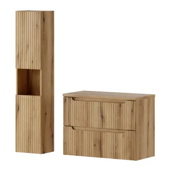 Set mobilier baie Nova Coast Evoke 80 cm S, dulap inalt si masca lavoar, Comad, MDF/PAL, stejar 3543 imagine
