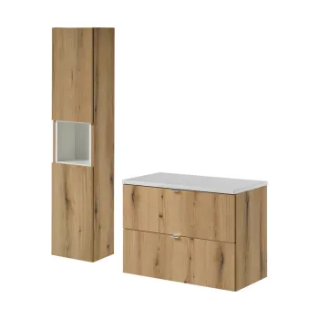 Set mobilier baie Nova Coast Evoke 80 cm S, dulap inalt si masca lavoar, Comad, MDF/PAL, stejar/alb 865d imagine