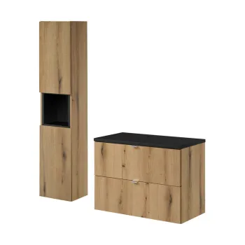 Set mobilier baie Nova Coast Evoke 80 cm S, dulap inalt si masca lavoar, Comad, MDF/PAL, stejar/negru 97d8 imagine