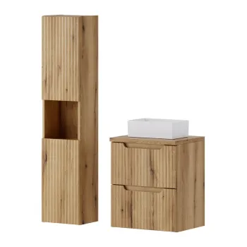 Set mobilier baie Nova Coast Evoke Gaja 50 cm, dulap inalt si masca cu lavoar, Comad, MDF/PAL, stejar 39f2 imagine