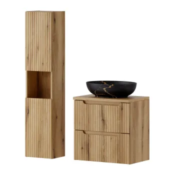 Set mobilier baie Nova Coast Evoke Mona 60 cm, dulap inalt si masca cu lavoar, Comad, MDF/PAL, stejar 0136 imagine