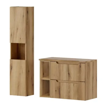 Set mobilier baie Nova Coast Evoke Oak 80 cm, dulap inalt si masca lavoar, Comad, MDF/PAL, stejar 9387 imagine