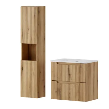 Set mobilier baie Nova Coast Evoke Sky 60 cm, dulap inalt si masca cu lavoar, Comad, MDF/PAL, stejar 9cee imagine