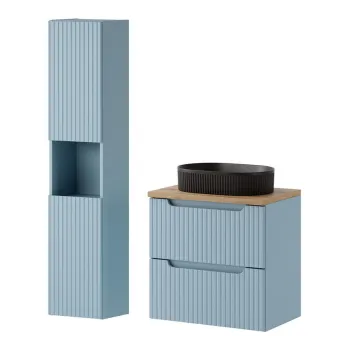 Set mobilier baie Nova Denim Beyond 100 cm, dulap inalt si masca cu lavoar, Comad, MDF/PAL, albastru denim b04a imagine