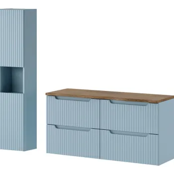 Set mobilier baie Nova Denim Casella 120 cm, dulap inalt si masca dubla lavoar, Comad, MDF/PAL, albastru denim cff3 imagine
