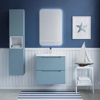 Set mobilier baie Nova Denim Sky 60 cm, dulap inalt si masca cu lavoar, Comad, MDF/PAL, albastru denim 9d17 imagine