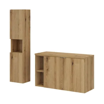 Set mobilier baie, Nova Oak 100 cm HC LR, Comad, dulap inalt si masca dubla pentru lavoar, PAL, stejar 110d imagine