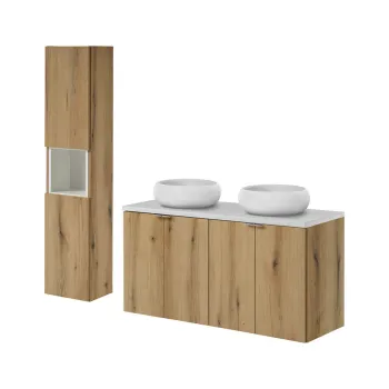Set mobilier baie Nova Oak 120 cm, dulap inalt si masca dubla cu lavoar, Comad, MDF/PAL, stejar/alb 9cf0 imagine