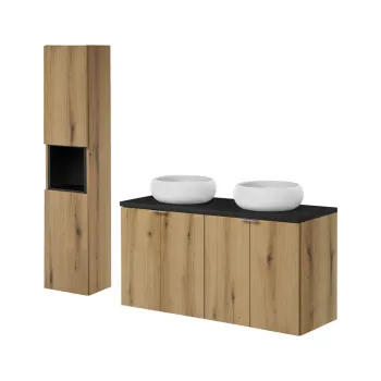 Set mobilier baie Nova Oak 120 cm, dulap inalt si masca dubla cu lavoar, Comad, MDF/PAL, stejar/negru 4bdb imagine