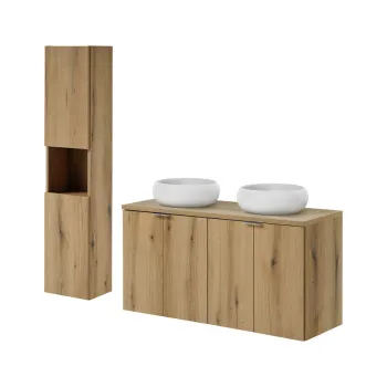 Set mobilier baie Nova Oak 120 cm, dulap inalt si masca dubla cu lavoar, Comad, PAL, stejar 5e08 imagine