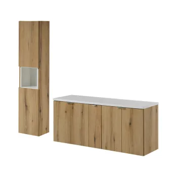 Set mobilier baie Nova Oak 140 cm D HC, dulap inalt si masca dubla lavoar, Comad, MDF/PAL, stejar/alb 2a9f imagine