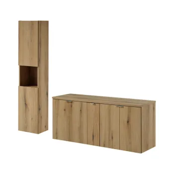 Set mobilier baie Nova Oak 140 cm D HC, dulap inalt si masca dubla lavoar, Comad, PAL, stejar 4ff7 imagine