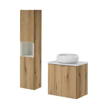 Set mobilier baie, Nova Oak 60 cm D, dulap inalt si masca cu lavoar, Comad, MDF/PAL, stejar/alb 1159 imagine
