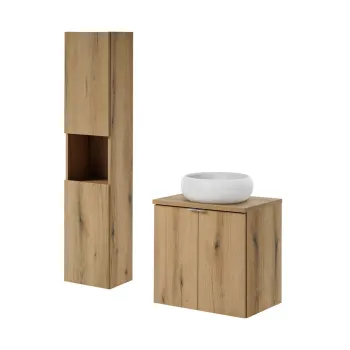 Set mobilier baie, Nova Oak 60 cm D, dulap inalt si masca cu lavoar, Comad, PAL, stejar f98b imagine