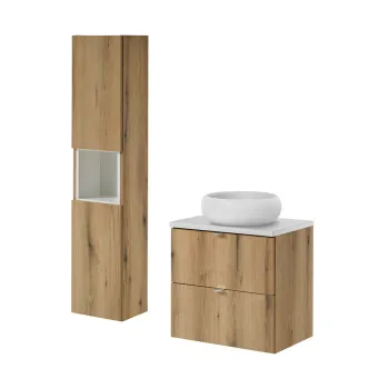 Set mobilier baie, Nova Oak 60 cm S, dulap inalt si masca cu lavoar, Comad, MDF/PAL, stejar/alb 2dd8 imagine