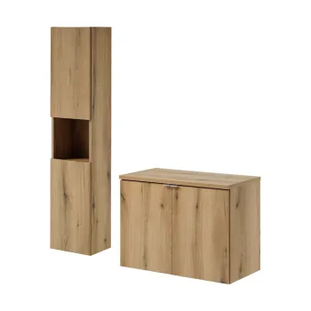 Set mobilier baie, Nova Oak 80 cm D HC, dulap inalt si masca dubla pentru lavoar, Comad, PAL, stejar eed5 imagine