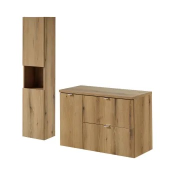 Set mobilier baie Nova Oak 90 cm, dulap inalt si masca lavoar, Comad, PAL, stejar/alb 8b7c imagine