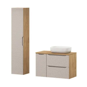 Set mobilier baie Ocean Beige 90 cm, dulap inalt si masca cu lavoar, Comad, MDF/PAL, bej 6566 imagine