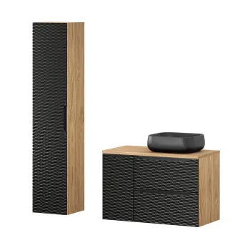 Set mobilier baie Ocean Black 90 cm, dulap inalt si masca cu lavoar, Comad, MDF/PAL, bej 2996 imagine