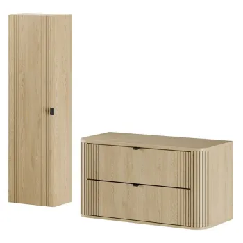 Set mobilier baie, Ovalia Cremona 120 cm, dulap inalt si masca lavoar, Comad, MDF/PAL, stejar 8e33 imagine