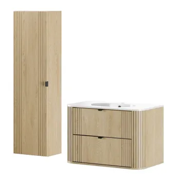 Set mobilier baie, Ovalia Cremona 80 cm, dulap inalt si masca cu lavoar, Comad, MDF/PAL, stejar 57d1 imagine