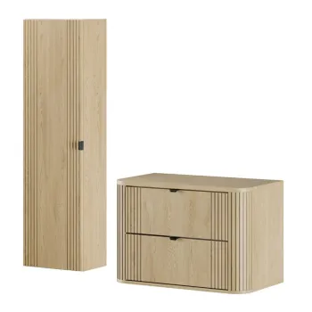 Set mobilier baie, Ovalia Cremona 80 cm, dulap inalt si masca lavoar, Comad, MDF/PAL, stejar 5d4d imagine