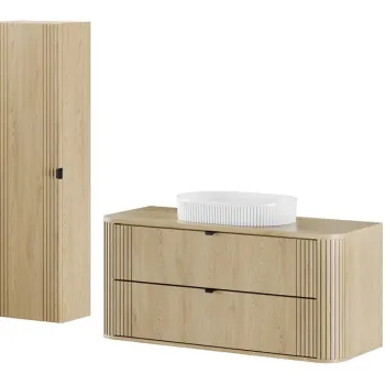 Set mobilier baie, Ovalia Cremona Beyond 120 cm, dulap inalt si masca cu lavoar, Comad, MDF/PAL, stejar 25c7 imagine