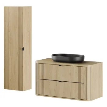 Set mobilier baie, Ovalia Cremona River 100 cm, dulap inalt si masca cu lavoar, Comad, MDF/PAL, stejar b05e imagine