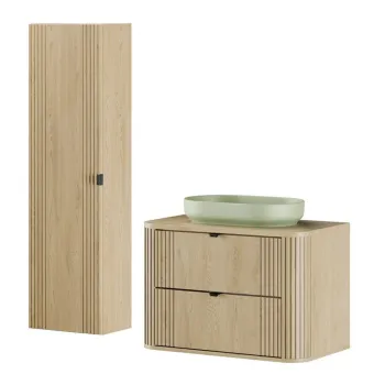 Set mobilier baie, Ovalia Cremona River 80 cm, dulap inalt si masca cu lavoar, Comad, MDF/PAL, stejar 401d imagine