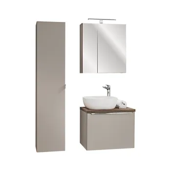Set mobilier baie Santa Fe Taupe 60 cm, dulap inalt, masca cu lavoar si cabinet cu oglinda, Comad, MDF/PAL, grej 4511 imagine