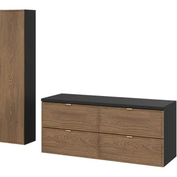 Set mobilier baie Talia Casella 120 cm, dulap inalt si masca dubla lavoar, Comad, MDF/PAL, stejar/negru mat 9efc imagine
