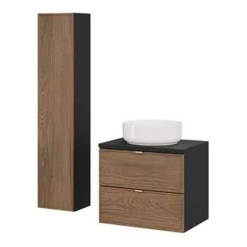 Set mobilier baie Talia Casella 60 cm, dulap inalt si masca cu lavoar, MDF/PAL, Comad, stejar/negru mat 6162 imagine