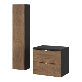 Set mobilier baie Talia Casella 60 cm HC, dulap inalt si masca lavoar, Comad, MDF/PAL, stejar/negru mat 1c44 imagine