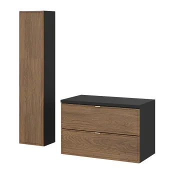 Set mobilier baie Talia Casella 80 cm, dulap inalt si masca lavoar, MDF/PAL, Comad, stejar/negru mat f72b imagine