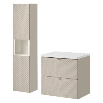 Set mobilier baie Viva Cashmere 60 cm S HC, dulap inalt si masca lavoar, Comad, MDF/PAL, casmir/alb c7f3 imagine